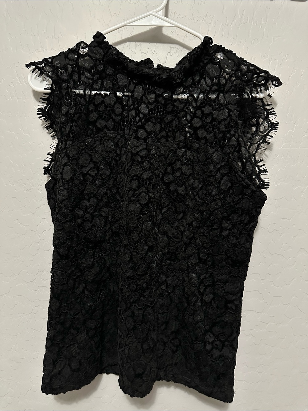 White House Black Market Black Lace Sleeveless Mock-Neck Top